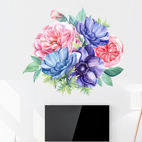 Pfingstrose Windröschen Blumen Wandaufkleber Aquarell Floral PVC Wandtattoo Für Wohnzimmer Schlafzimmer Home Deko Kunst Wandbild