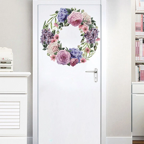 Handgemalte Pfingstrosenkranz Wandaufkleber Abnehmbare PVC Blumenkranz Aufkleber Für Wohnzimmer Schlafzimmer Home Decor