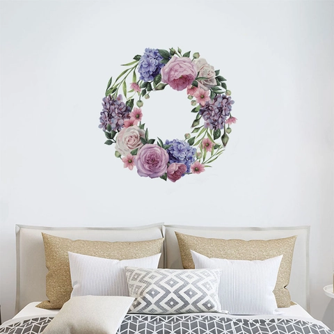 Handgemalte Pfingstrosenkranz Wandaufkleber Abnehmbare PVC Blumenkranz Aufkleber Für Wohnzimmer Schlafzimmer Home Decor