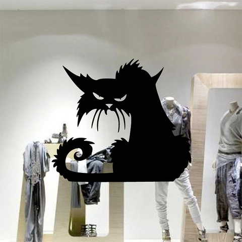 Halloween Gruselige Schwarze Katze Silhouette Wandaufkleber PVC Selbstklebend Gotische Katze Aufkleber Für Wohnzimmer Schlafzimmer