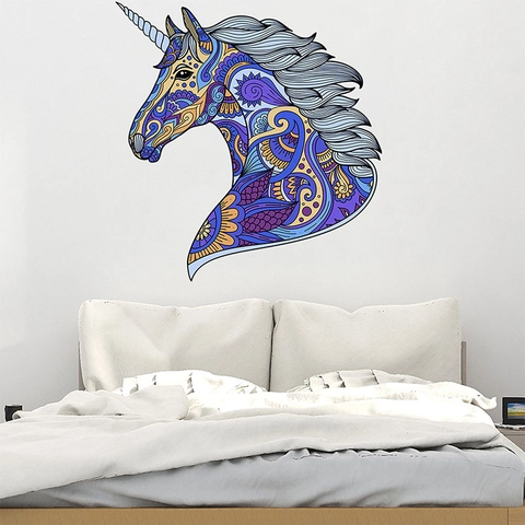 Mandala Unicorn Wall Sticker Multicolor PVC Self Adhesive Removable Art Decal For Kids Room Bedroom Home Decor Aesthetic