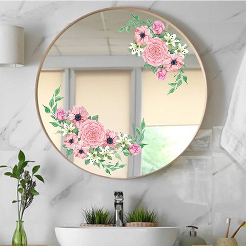 Rosa Rose Weiße Lilie Aquarell Floral Wandaufkleber Wasserdicht PVC Spiegel Schrank Dekor Selbstklebende Blumenaufkleber