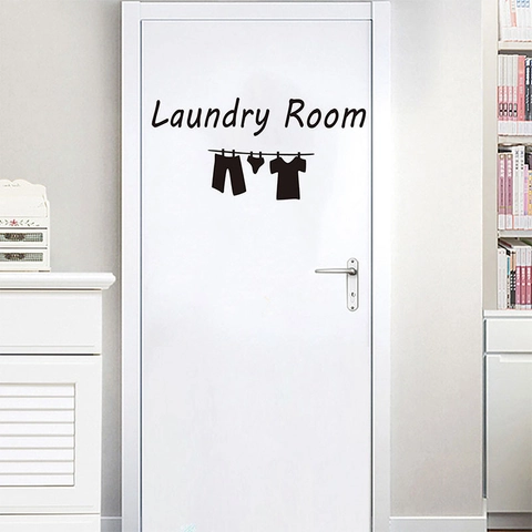 Minimalistischer Laundry Room Wandaufkleber Abnehmbarer PVC Selbstklebender Türaufkleber Wäscheleinen-Muster Für Badezimmer Deko Schwarz