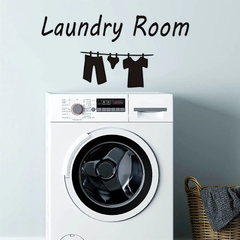 Minimalistischer Laundry Room Wandaufkleber Abnehmbarer PVC Selbstklebender Türaufkleber Wäscheleinen-Muster Für Badezimmer Deko Schwarz