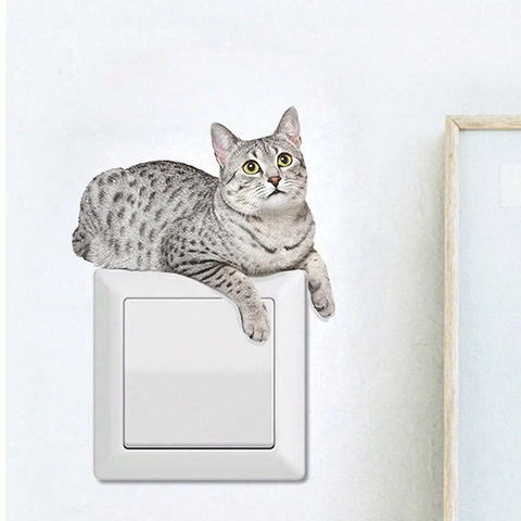 Kreative 3D Realistische Graue Katze Wandaufkleber PVC Abnehmbare Lichtschalter Aufkleber Für Wohnzimmer Schlafzimmer Home Dekoration DIY Wandbild