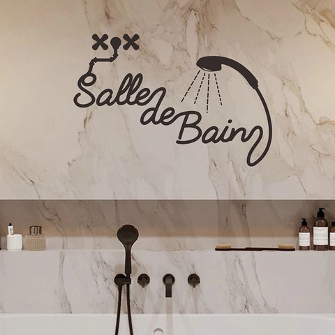 Salle De Bain Sticker Mural Français Amovible PVC Imperméable Baignoire Porte En Verre Décor Citation Artistique Autocollant Maison