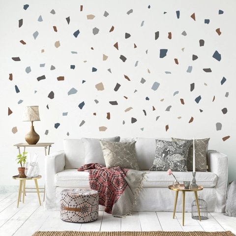 Adhesivo de Pared Geométrico de Terrazo Nórdico PVC Autoadhesivo DIY para Sala de Estar Dormitorio Patrón de Piedra