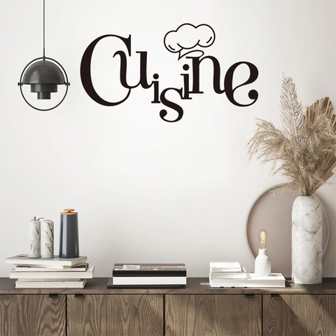 Modern Minimalist PVC Cuisine Lettering Wall Sticker With Chef Hat Black Decorative Kitchen Restaurant Wall Decal
