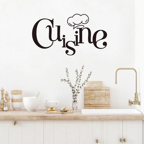 Modern Minimalist PVC Cuisine Lettering Wall Sticker With Chef Hat Black Decorative Kitchen Restaurant Wall Decal