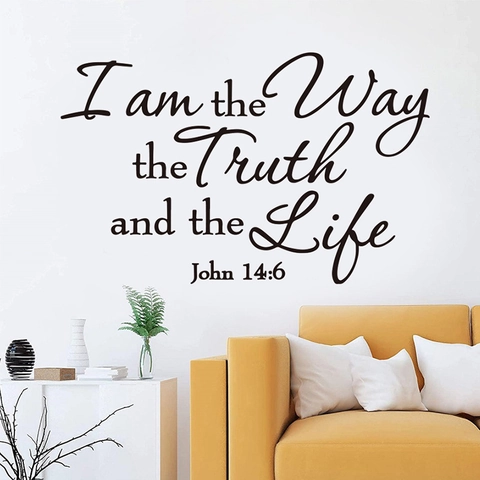Pegatina de Pared Versículo Bíblico I Am The Way The Truth And The Life PVC Escritura Autoadhesiva Decoración Religiosa Salón Dormitorio