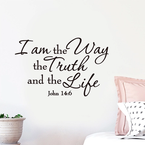 Pegatina de Pared Versículo Bíblico I Am The Way The Truth And The Life PVC Escritura Autoadhesiva Decoración Religiosa Salón Dormitorio