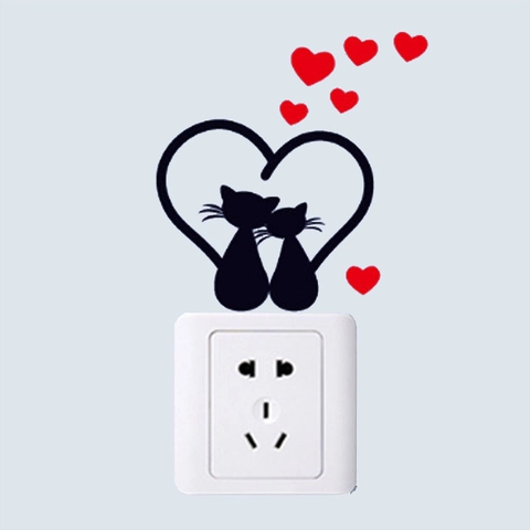 Adesivo da Parete in PVC con Gatti di Coppia a Fumetti Adesivo Decorativo per Interruttori Cuore Casa Fai da Te Rimovibile