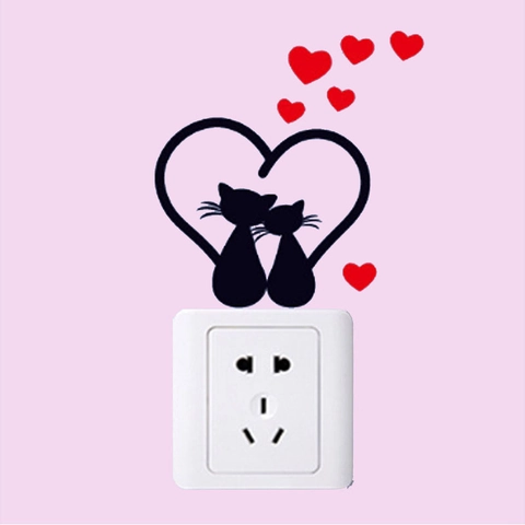 Adesivo da Parete in PVC con Gatti di Coppia a Fumetti Adesivo Decorativo per Interruttori Cuore Casa Fai da Te Rimovibile