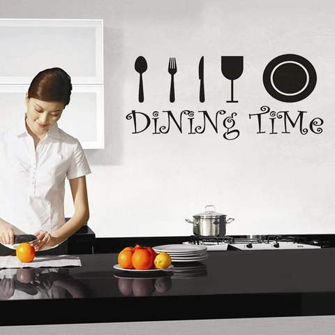 Pegatina de Pared de Cocina Dining Time Patrón de Cubiertos PVC Removible DIY Calcomanía para Comedor Restaurante