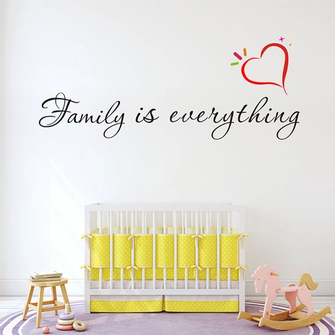 Family Is Everything Citation Anglaise Sticker Mural PVC Décalcomanie Décorative Pour Salon Chambre Moderne Minimaliste Home Decor Art Amovible Avec Coeur