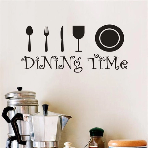 Pegatina de Pared de Cocina Dining Time Patrón de Cubiertos PVC Removible DIY Calcomanía para Comedor Restaurante