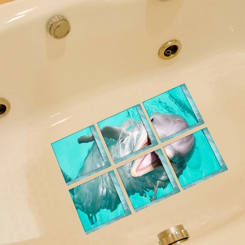 Pegatinas 3D de Delfines para Bañera Impermeables Antideslizantes Decoración de Baño PVC Removibles Arte de Suelo Subacuático
