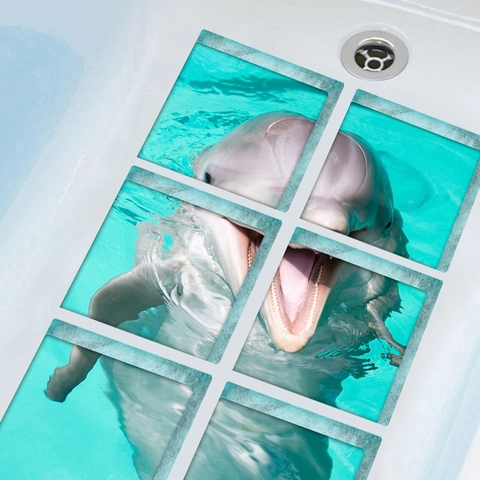 Pegatinas 3D de Delfines para Bañera Impermeables Antideslizantes Decoración de Baño PVC Removibles Arte de Suelo Subacuático