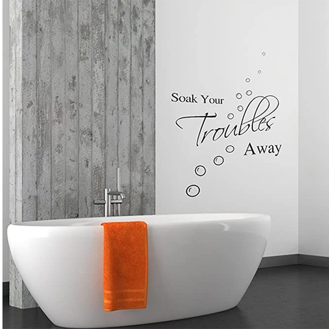 Badezimmerregeln Wandaufkleber Soak Your Troubles Away PVC Wasserdicht Abnehmbar DIY Schwarz Buchstaben Dekoration Für Bad Toilette Wohnkultur