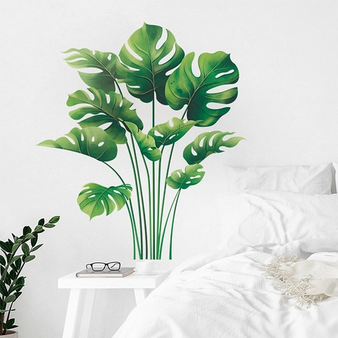 Tropische Grüne Monstera Palmenblatt Wandaufkleber PVC Abnehmbare Botanische Wandtattoos Für Wohnzimmer Schlafzimmer Home Decor