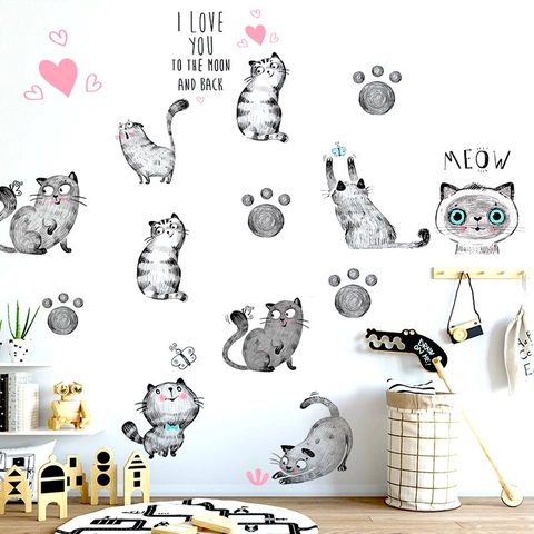 Cartone Animato Gatto Carino Adesivi da Parete DIY Rimovibile PVC Decalcomanie per Camera dei Bambini Soggiorno Decorazione Casa