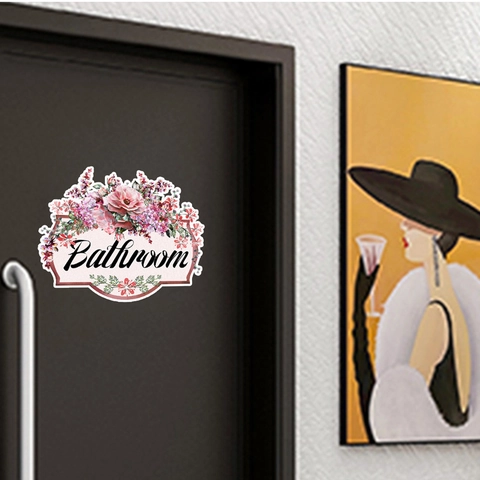 Pegatina de Pared para Puerta de Baño Floral Patrón de Flor de Rosa Rosa PVC Impermeable Removible Calcomanía Decorativa Hogar