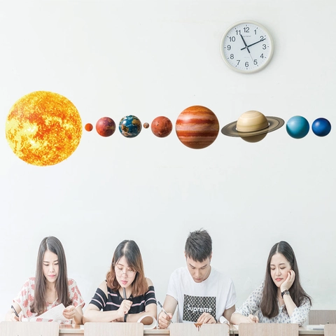 Solar System Planets Wall Stickers PVC Self Adhesive Realistic Outer Space Galaxy Decals For Kids Room Classroom Home Decor