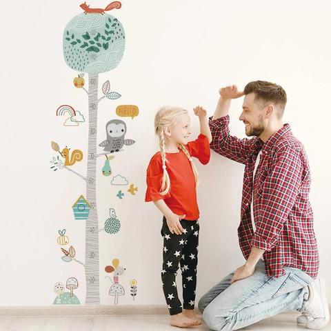 Cartoon Owl Tree Height Chart Wall Sticker Removable PVC Animal Growth Ruler Decal For Kids Room Nursery Home Decor