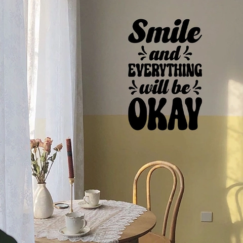 Sourire et TOUT ira BIEN Citations Inspirantes Sticker Mural en PVC Autocollant de Lettrage Motivationnel Murale d'Art Bricolage Décor de Maison
