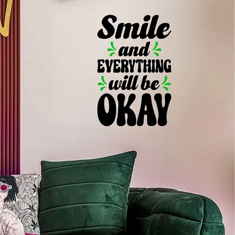 Sourire et TOUT ira BIEN Citations Inspirantes Sticker Mural en PVC Autocollant de Lettrage Motivationnel Murale d'Art Bricolage Décor de Maison