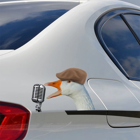 Lustige Singende Gans Mit Baskenmütze Und Mikrofon Wandaufkleber Cartoon Tier Selbstklebend Aufkleber Für Auto Laptop Deko