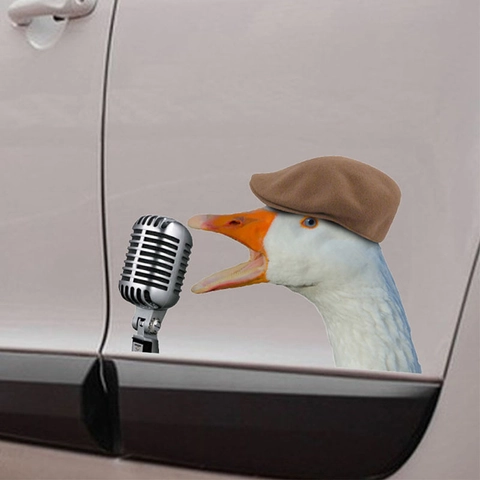 Lustige Singende Gans Mit Baskenmütze Und Mikrofon Wandaufkleber Cartoon Tier Selbstklebend Aufkleber Für Auto Laptop Deko