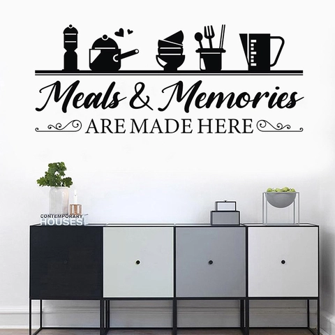 Meals And Memories Are Made Here Kitchen Wall Decal Removable PVC Silhouette Quote Stickers For Dining Room Decor