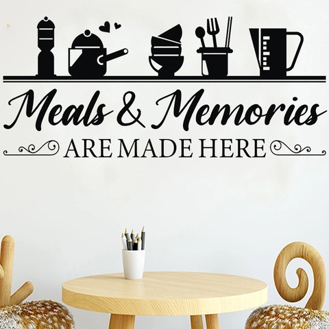 Meals And Memories Are Made Here Kitchen Wall Decal Removable PVC Silhouette Quote Stickers For Dining Room Decor