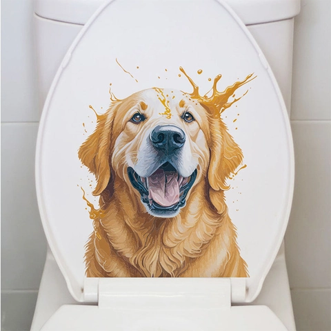 Golden Retriever Hond Portret Toiletheksel Sticker Waterdicht PVC Dierenkunst Muursticker Voor Badkamer Decor