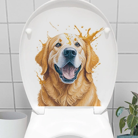 Golden Retriever Hond Portret Toiletheksel Sticker Waterdicht PVC Dierenkunst Muursticker Voor Badkamer Decor