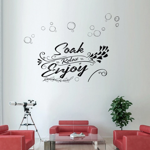 Soak Relax Enjoy Artistic Lettering Wall Sticker PVC Modern Minimalist Black Vinyl Decal For Bathroom Living Room Decoration