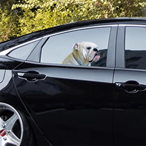 Realistic 3D Bulldog Car Sticker Funny Animal Head Waterproof PVC Decal For Auto Window Home Wall Decor Modern Pet Accessory