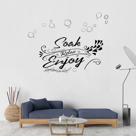 Soak Relax Enjoy Artistic Lettering Wall Sticker PVC Modern Minimalist Black Vinyl Decal For Bathroom Living Room Decoration