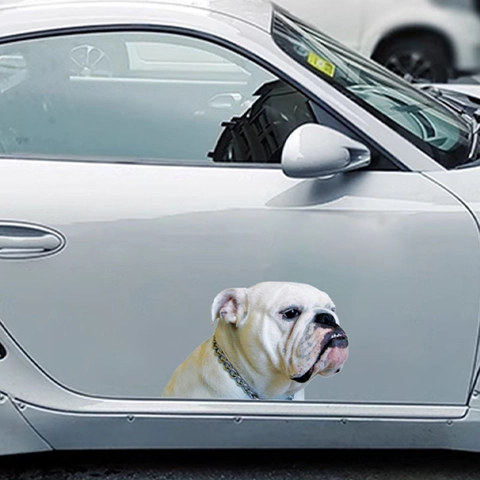 Realistic 3D Bulldog Car Sticker Funny Animal Head Waterproof PVC Decal For Auto Window Home Wall Decor Modern Pet Accessory