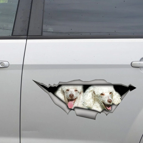 3D Realistic White Poodle Peeking Hole Car Decal Waterproof PVC Wall Sticker For Car Body Home Bedroom Living Room Decor