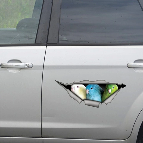 3D Parrot Car Sticker Creative Animal Wall Decals Removable PVC Waterproof Bird Peeking Hole Sticker For Home Decor