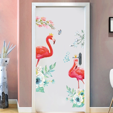 Removable Flamingo Flower Wall Sticker PVC Self-Adhesive Plant Floral Wall Decal For Living Room Bedroom Home Decor