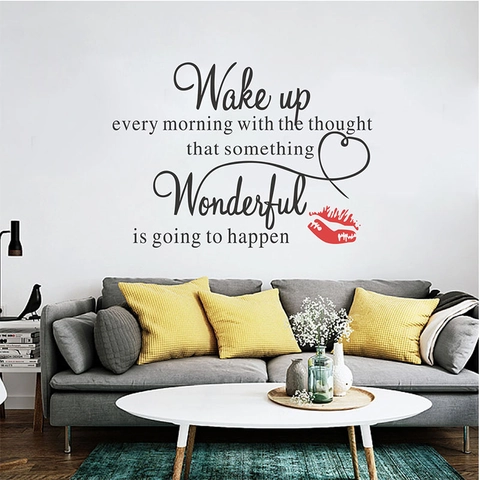 Wake Up Wonderful Inspirerende Engelse Quote Muursticker PVC Motiverende Kunst Decal Hart Lip Patroon Home Decor
