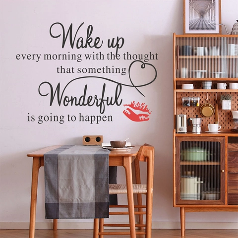 Wake Up Wonderful Inspirerende Engelse Quote Muursticker PVC Motiverende Kunst Decal Hart Lip Patroon Home Decor
