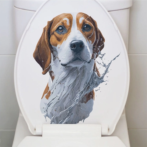 3D Beagle Hund Toilettenaufkleber Wasserdicht PVC Tier Wandtattoo Für Badezimmer Home Decor Abnehmbare Cartoon Toilettendeckel Aufkleber