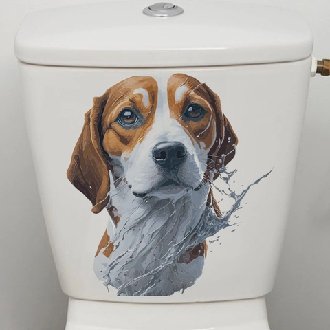 3D Beagle Hund Toilettenaufkleber Wasserdicht PVC Tier Wandtattoo Für Badezimmer Home Decor Abnehmbare Cartoon Toilettendeckel Aufkleber