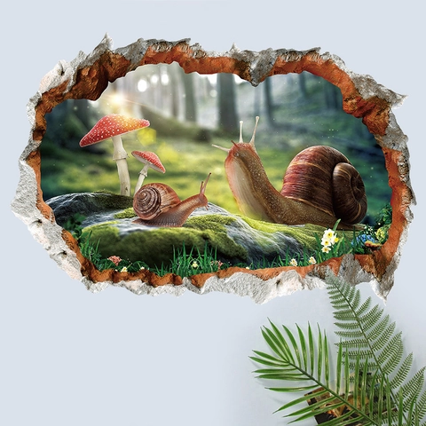 3D Snail Forest Broken Wall Sticker Removable PVC Decorative Mural For Living Room Bedroom Office Home Decor
