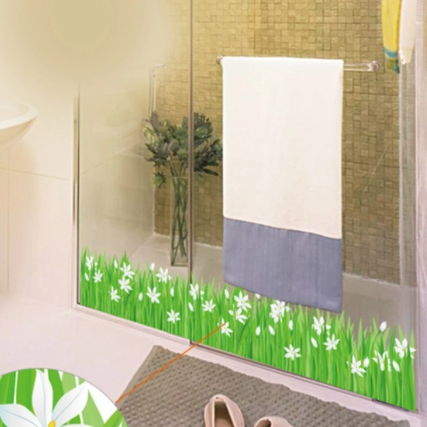 Modern PVC Grass Lily Flower Wall Stickers Green Baseboard Wall Decal For Kitchen Bathroom Home Decor Self Adhesive Mural