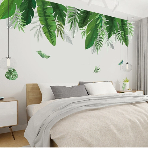 Adesivi Murali Piante Verdi Tropicali in PVC Foglia di Banana Monstera Decalcomanie per Soggiorno Camera da Letto Parete